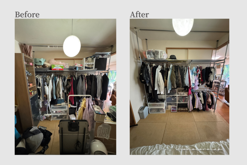 大阪での訪問整理収納サポート。物が溢れていたクローゼットを、家族が使いやすい仕組みに整えたビフォーアフター事例。