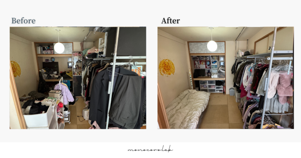 大阪での訪問整理収納サポート。物が溢れていたクローゼットを、家族が使いやすい仕組みに整えたビフォーアフター事例。