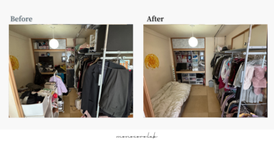 大阪での訪問整理収納サポート。物が溢れていたクローゼットを、家族が使いやすい仕組みに整えたビフォーアフター事例。
